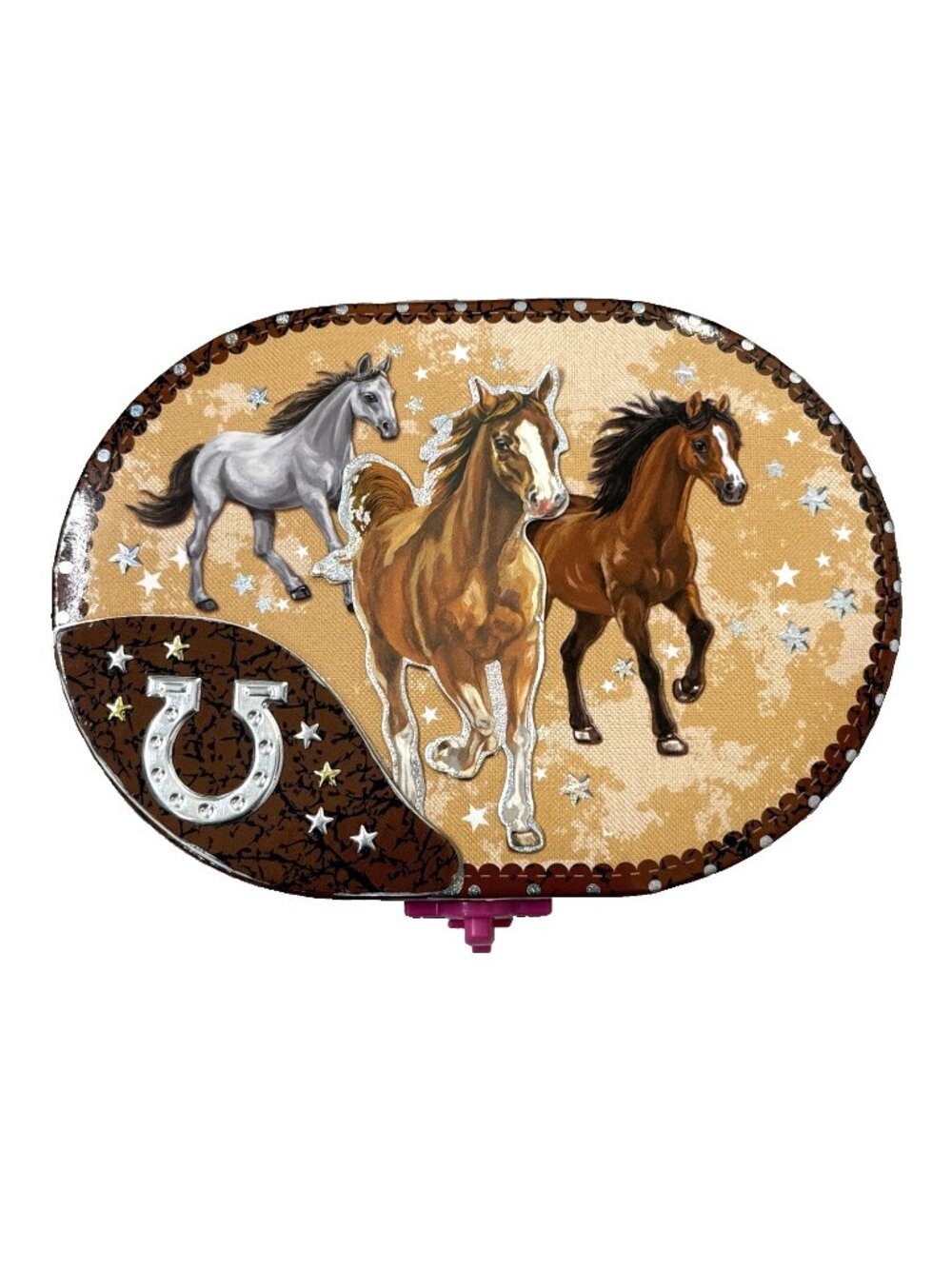 Hot Focus Dashing Horse Oval Shaped Musical Jewelry Box Spinning Horse